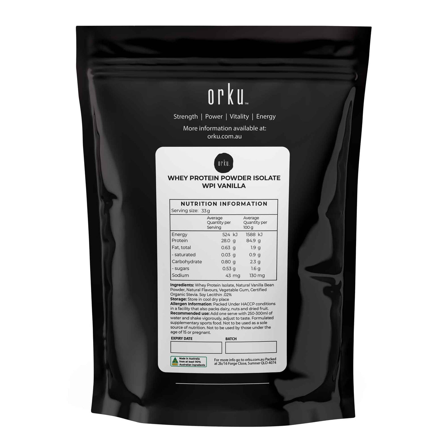 Orku Whey Protein Isolate Powder – Vanilla WPI 400g