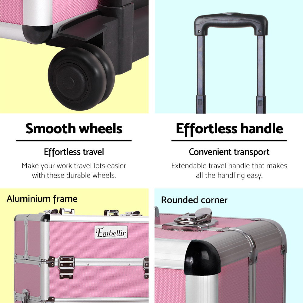 Embellir Beauty Trolley Organiser Case Pink