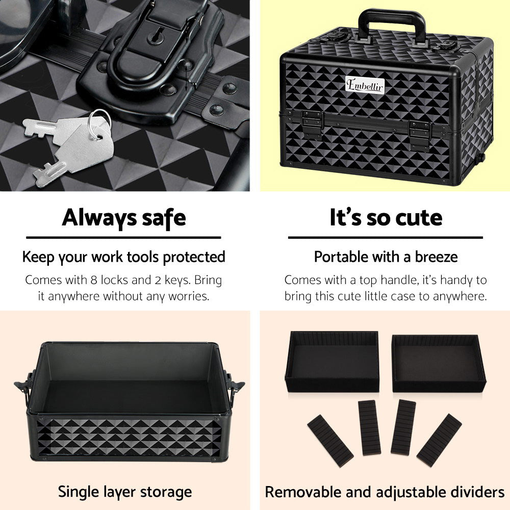 Embellir Beauty Trolley Organiser Case Diamond Black