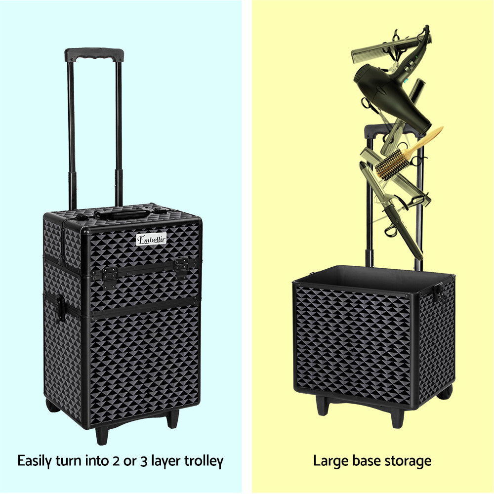 Embellir Beauty Trolley Organiser Case Diamond Black