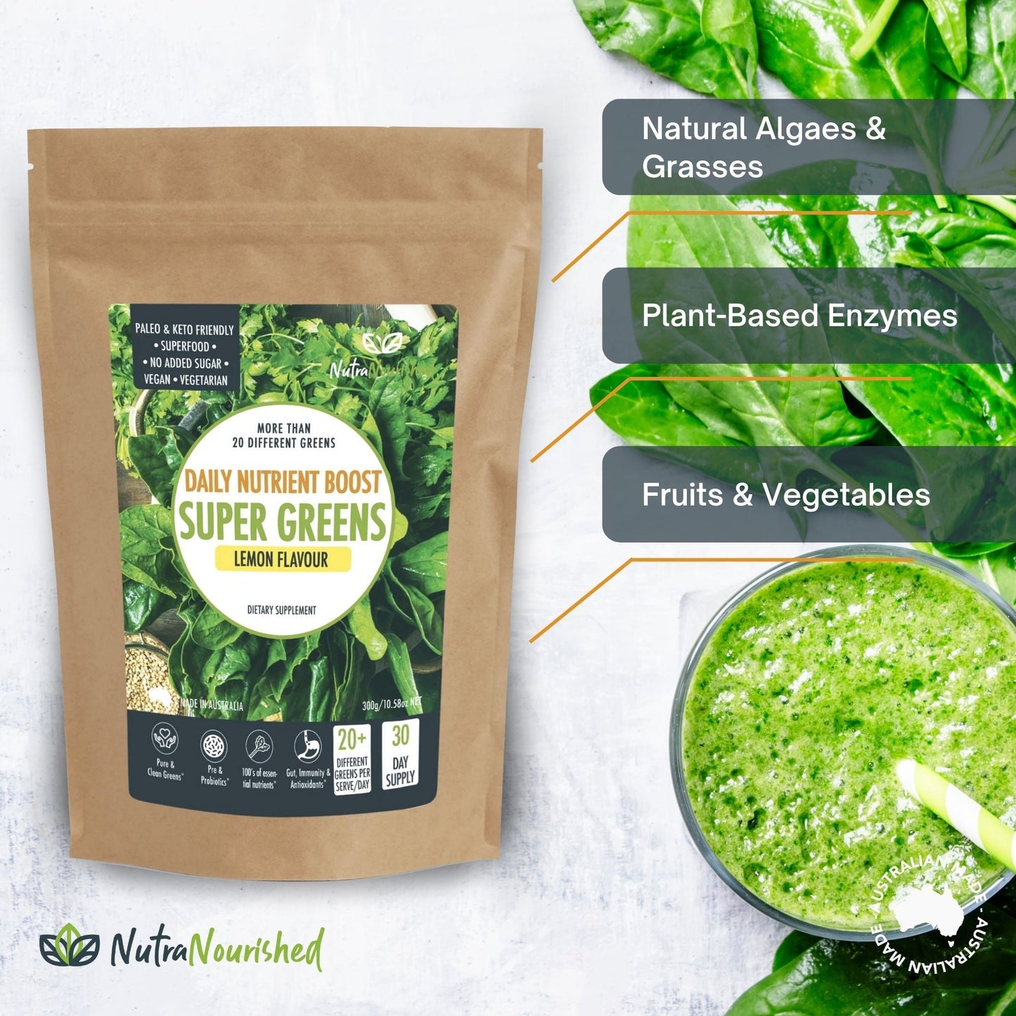Super Greens Powder - Energising Superfood Blend - 300g