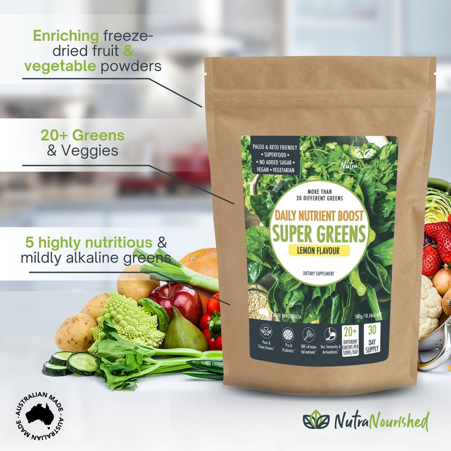 Super Greens Powder - Energising Superfood Blend - 300g