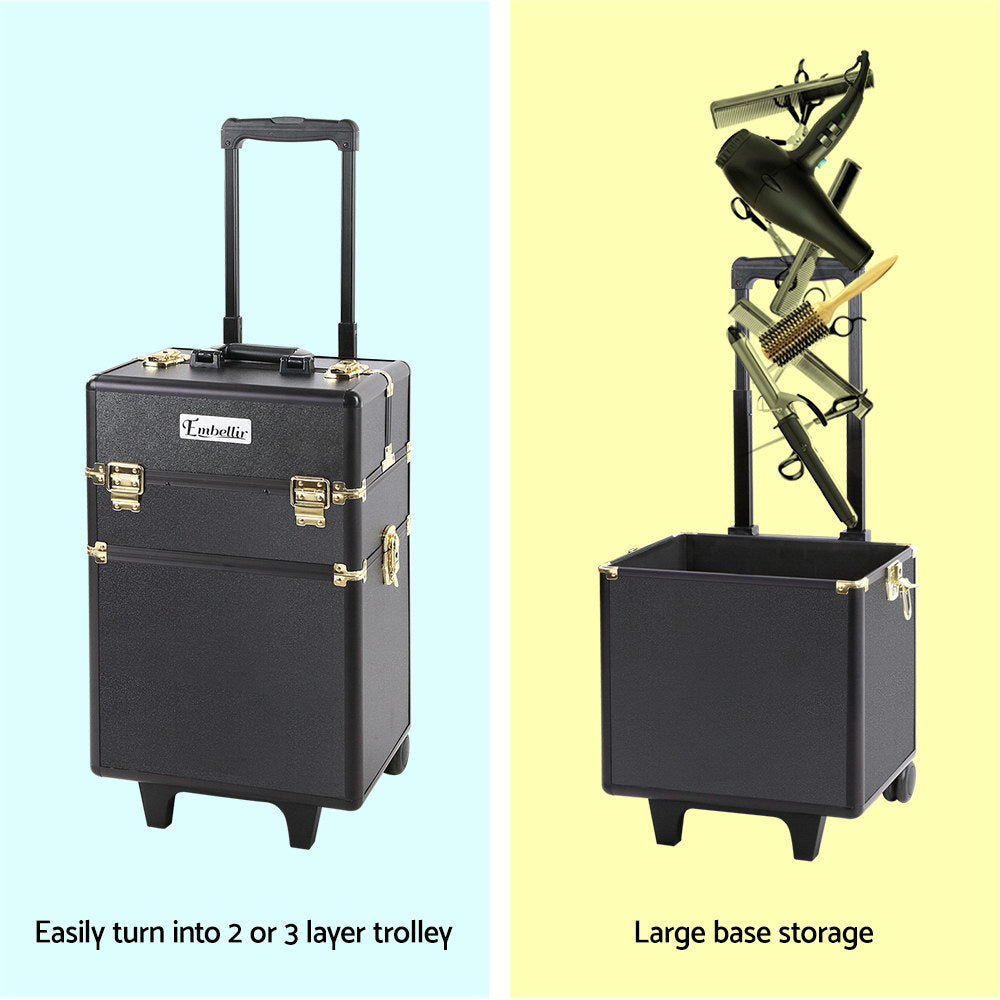 Embellir Beauty Trolley Organiser Case Black Gold