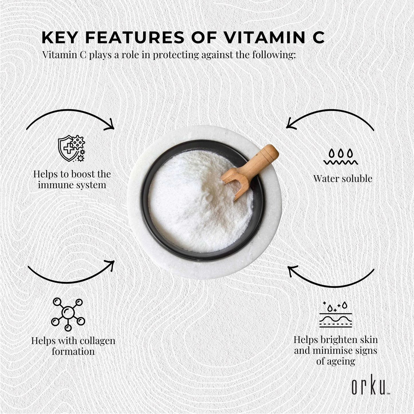 Orku Vitamin C Powder Pure L-Ascorbic Acid - USP Grade Non-GMO 400g